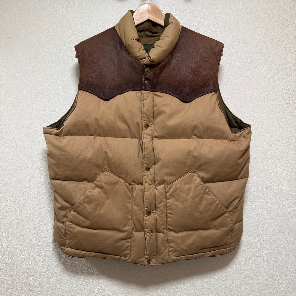 Retro Eddie Bauer Leather Western Yoke Goose Down Puffer Vest Men Size Large